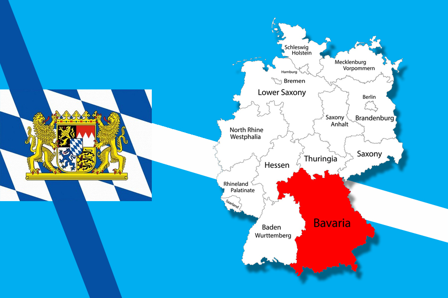 карта на областта Бавария и герб
