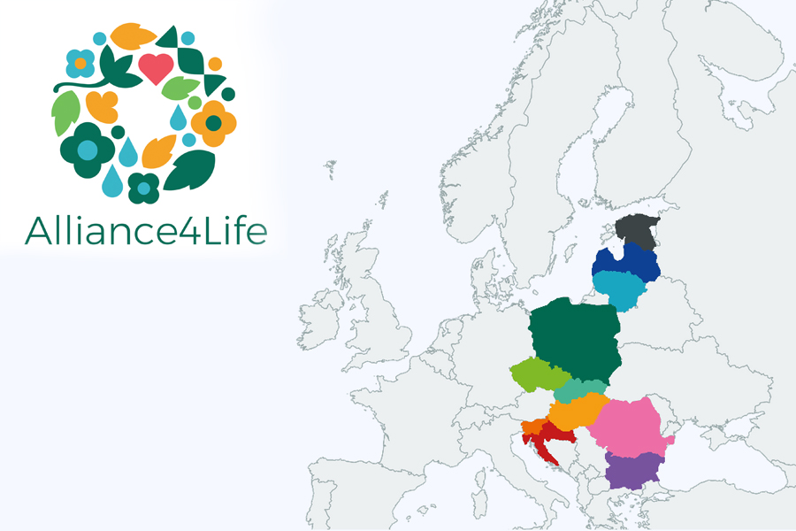 логото на алианса и карта на държавите в него
